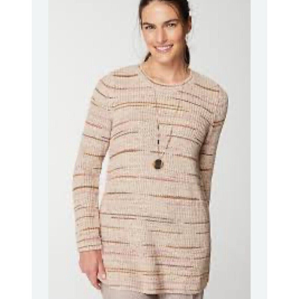 Pure Jill Elements Crew Neck Intarsia Striped Tunic Sweater Top XL Tall Cotton